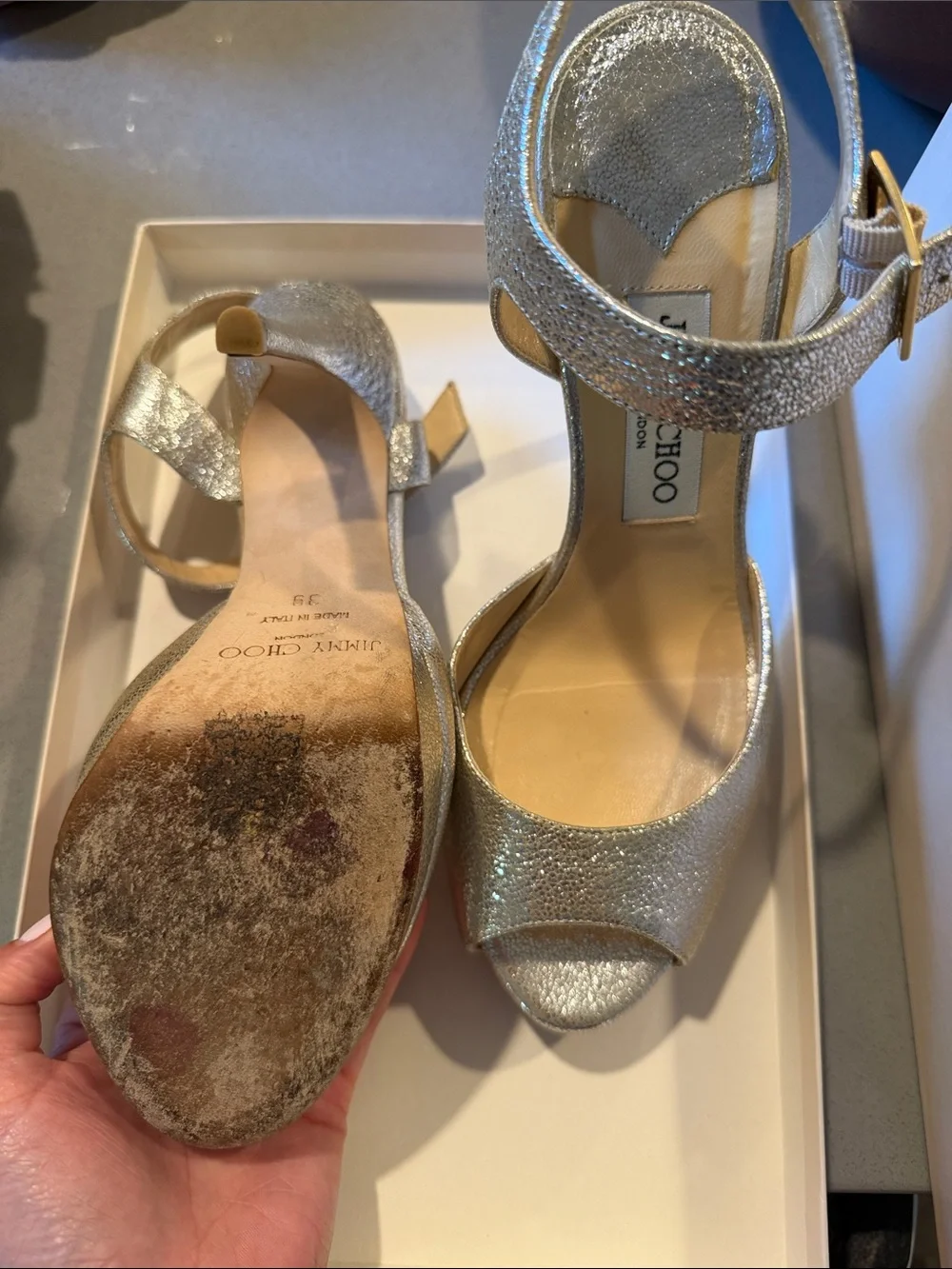 Jimmy Choo Linda  Metallic Platform Sandals LIKE NEW
